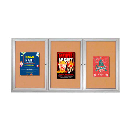 Enclosed Indoor Bulletin Boards 84 x 36 with Interior Lighting and Radius Edge (3 DOORS)