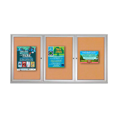 Enclosed Indoor Bulletin Boards 96 x 36 with Interior Lighting and Radius Edge (3 DOORS)