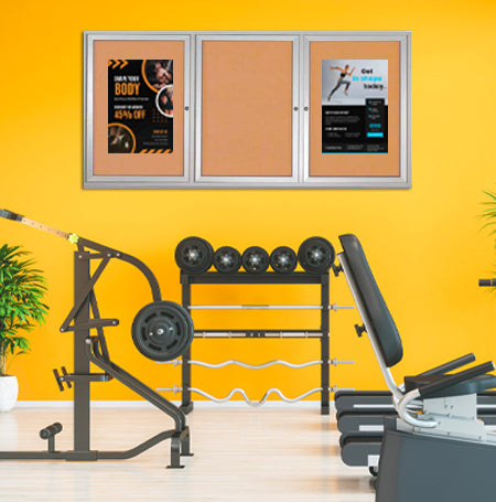 Enclosed Indoor Bulletin Boards 96 x 36 with Interior Lighting and Radius Edge (3 DOORS)