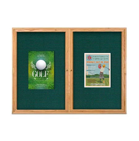42x32 Enclosed Cork Bulletin Board | Two-Door Wood Display Case, Wall Mounted, Indoor Message Board