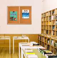 42x32 Enclosed Cork Bulletin Board | Two-Door Wood Display Case, Wall Mounted, Indoor Message Board
