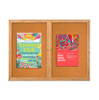 Indoor 48 x 36 Wood Enclosed Bulletin Board with Two Doors - Lockable 2-inch Deep Cabinet in Three Hardwood Finishes