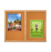 48x48 Enclosed Cork Bulletin Board | Two-Door Wood Display Case, Wall Mounted, Indoor Message Board