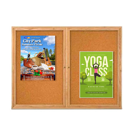 48x48 Enclosed Cork Bulletin Board | Two-Door Wood Display Case, Wall Mounted, Indoor Message Board