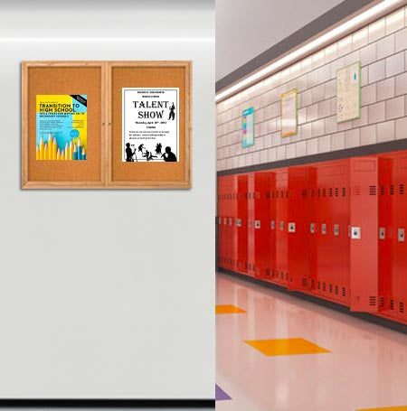 84 x 48  WOOD Indoor Enclosed Bulletin Cork Boards (2 DOORS)