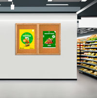 96 x 36  WOOD Indoor Enclosed Bulletin Cork Boards (2 DOORS)