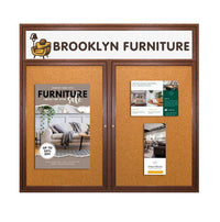 60 x 40 WOOD Indoor Enclosed Bulletin Cork Boards with Message Header (2 DOORS)
