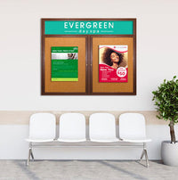 60 x 40 WOOD Indoor Enclosed Bulletin Cork Boards with Message Header (2 DOORS)