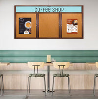 72 x 24 WOOD Indoor Enclosed Bulletin Cork Boards with Message Header (3 DOORS)