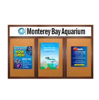 84 x 24 Indoor Wood Enclosed Bulletin Boards with Header & Lights (3 DOORS)