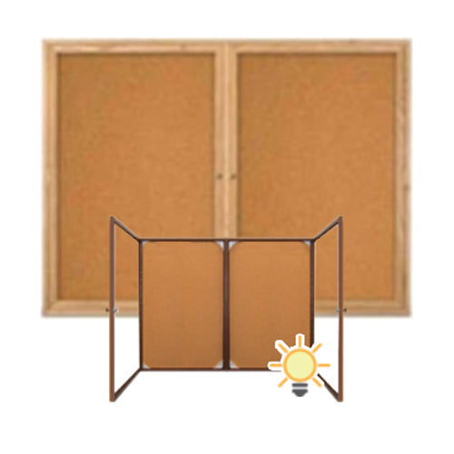 50 x 50 WOOD Indoor Enclosed Bulletin Cork Boards with Interior Lighting (2 DOORS)