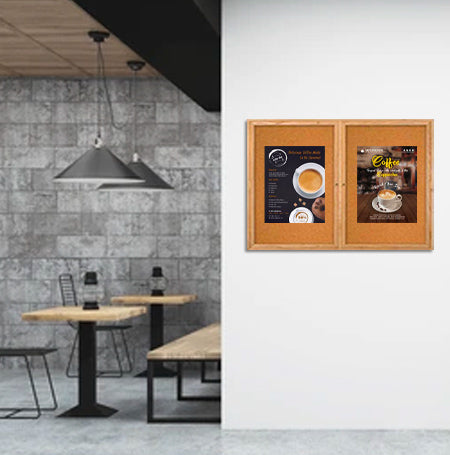 72 x 30 WOOD Indoor Enclosed Bulletin Cork Boards with Interior Lighting (2 DOORS)