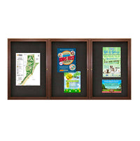 72 x 36 WOOD Indoor Enclosed Bulletin Cork Boards with Interior Lighting (3 DOORS)