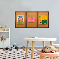 84 x 36 WOOD Indoor Enclosed Bulletin Cork Boards with Interior Lighting (3 DOORS)