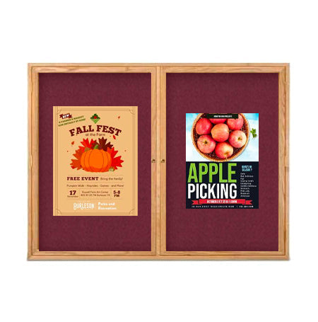 72 x 48 WOOD Indoor Enclosed Bulletin Cork Boards with Interior Lighting (2 DOORS)