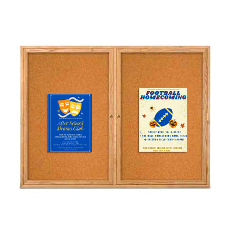96 x 48 WOOD Indoor Enclosed Bulletin Cork Boards with Interior Lighting (2 DOORS)