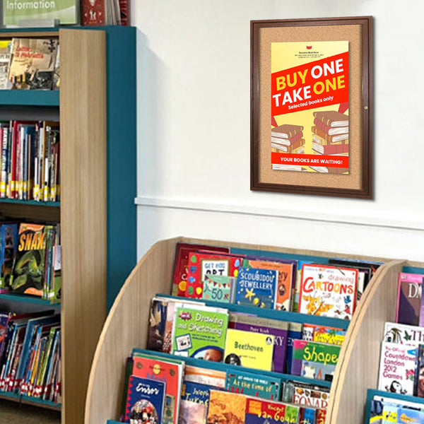 Indoor Enclosed Hardwood Framed Cork Bulletin Board Display Cases in Cherry, Light Oak, Walnut 15+ Sizes