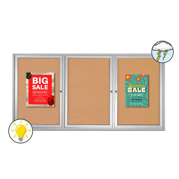 96 x 48 Enclosed Outdoor Bulletin Boards with Lights (3 DOORS)