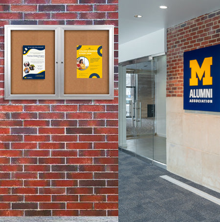 60x48 Enclosed Outdoor Bulletin Boards with Radius Edge Two-Door Metal Display Case | Wall Mount