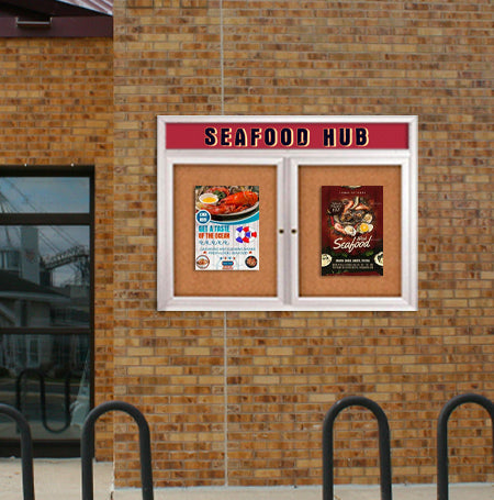 Enclosed Outdoor Bulletin Boards 72 x 30 with Message Header and Radius Edge (2 DOORS)