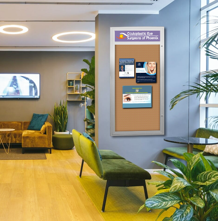 Extra Large 24 x 60 Indoor Enclosed Bulletin Board Swing Cases with Header (Radius Edge)