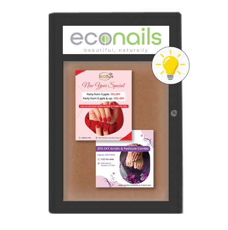 Extra Large Indoor Enclosed Bulletin Board Swing Cases 24 x 84 with Header and Lights (Radius Edge)