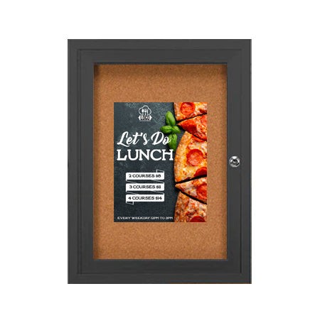 Wall Indoor Enclosed Bulletin Board 24 x 36 | Single Door Display Case in 4 Aluminum Finishes