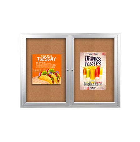 Indoor 42 x 32 Enclosed Bulletin Cork Board 2-Door | Wall Mount Metal Display Case - 4 Finishes