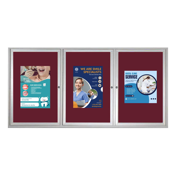 72 x 24 INDOOR Enclosed Bulletin Cork Boards 3 DOOR