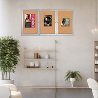 84 x 24 INDOOR Enclosed Bulletin Cork Boards 3 DOOR