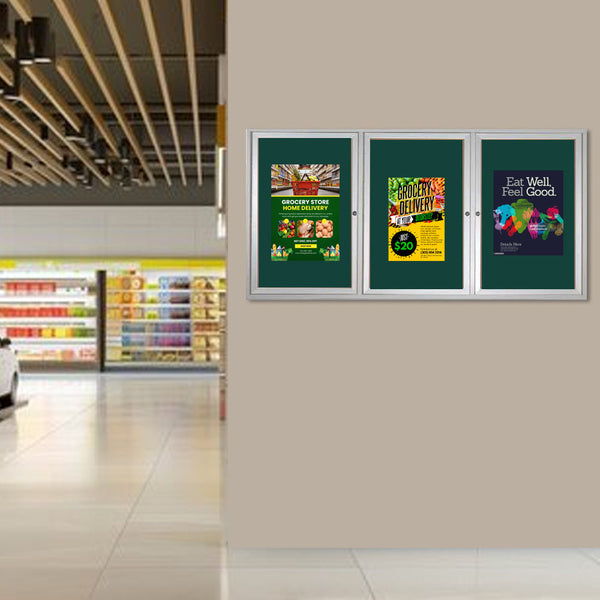 96 x 24 Indoor Enclosed Bulletin Cork Boards 3 Door Metal Display Case