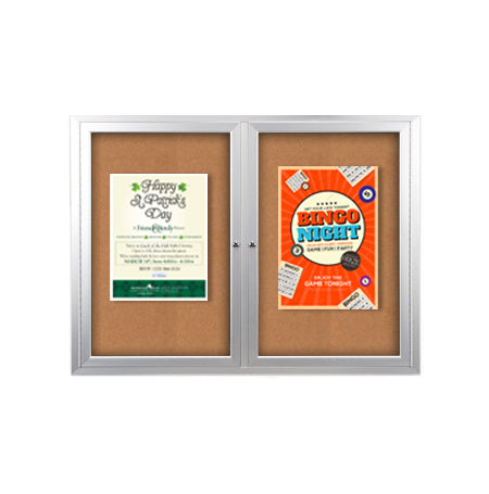 Indoor, 2-Door 96 x 48 Enclosed Bulletin Board | X-Large, Wall Mount Metal Display Case - 4 Finishes