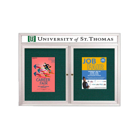 Indoor Enclosed Bulletin Boards 48" x 60" with Message Header (2 DOORS)