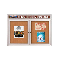 Indoor Enclosed Bulletin Boards 60" x 24" with Message Header (2 DOORS)