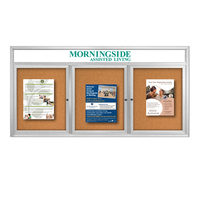 Indoor Enclosed Bulletin Boards 96" x 24" with Message Header (3 DOORS)
