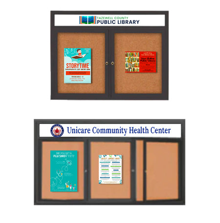 Enclosed Indoor Bulletin Boards with Header and Radius Edge (Multiple Doors)