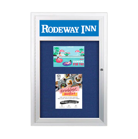 Indoor Enclosed Bulletin Boards 36 x 48 w Header & Light (Single Door)