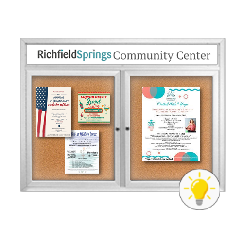 60 x 30 INDOOR Enclosed Bulletin Boards with Header & Lights (2 DOORS)