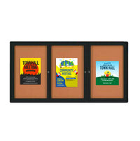 Three Door Bulletin Board Display Case with Radius Edge Corners | Indoor 72 x 30 Aluminum Cabinet