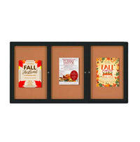 Indoor 72 x 48 Enclosed Bulletin Board with Safe, Smooth Radius Edge Cabinet Corners - Wall Mounted Aluminum 3-Door Display Cases
