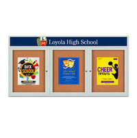 Enclosed Indoor Enclosed Bulletin Boards 84 x 30 w Message Header + Radius Edge 3 DOOR