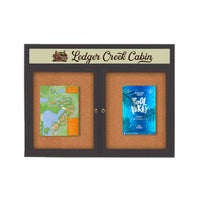 Enclosed Indoor Enclosed Bulletin Boards 84 x 48 w Message Header + Radius Edge 2 DOOR