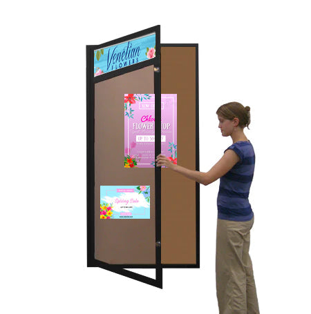 Extra Large 24 x 96 Indoor Enclosed Bulletin Board w Header (Single Door)