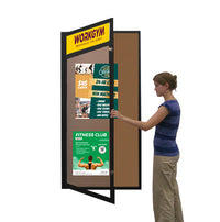 Extra Large Indoor Enclosed Bulletin Board SwingCases with Message Header + Light | Single Door Display Case