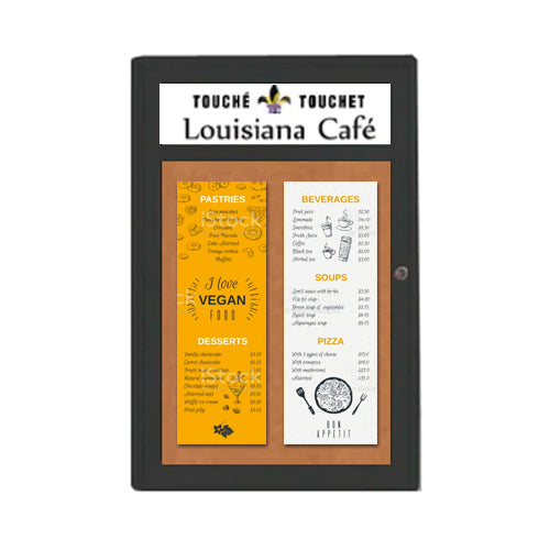 Outdoor Enclosed Menu Display Cases with Personalized Message Header | Radius Edge Cabinet Corners in 12+ Sizes