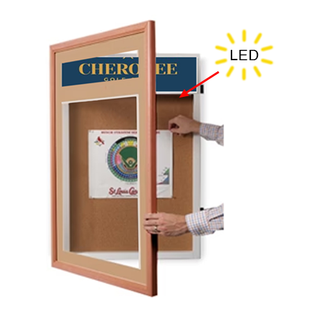 Designer Wood Bulletin Board 36 x 36 SwingFrames with Header & Lights