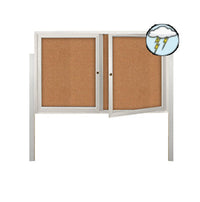 Free-Standing 2-Door Outdoor Enclosed Bulletin Board 60 x 24 with Posts | All-Weather Durable Metal Display Case in 4 Finishes