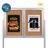 Freestanding 2 Door Enclosed Outdoor Bulletin Boards 40" x 50" with Lights + Posts