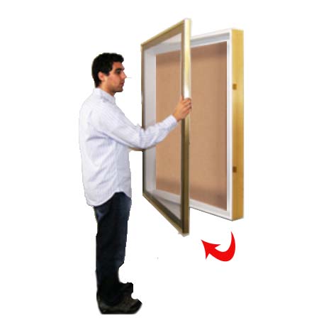 SwingFrame Designer Wall Mounted Metal Framed 22x28 Large Cork Board Display Case 6 Inch Deep