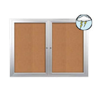 All-Weather 72x36 Enclosed Outdoor Cork Bulletin Board Display Case, Two Door with Radius Edge Cabinet Corners | Four Metal Finishes